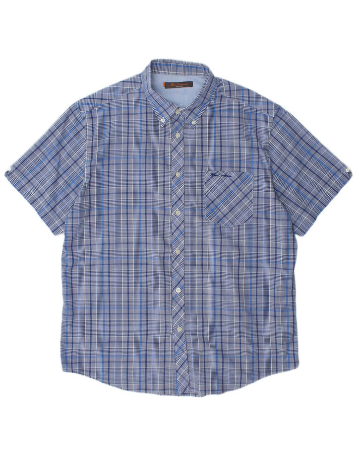 BEN SHERMAN Mens Short Sleeve Shirt XL Blue Check Cotton