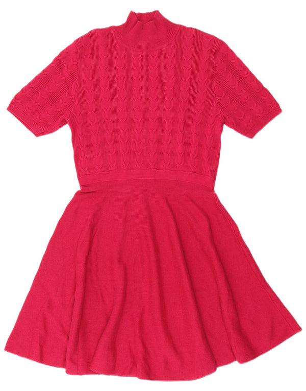 Oasis Womens Short Sleeves Jumper Dress UK 14 Medium Pink Cotton