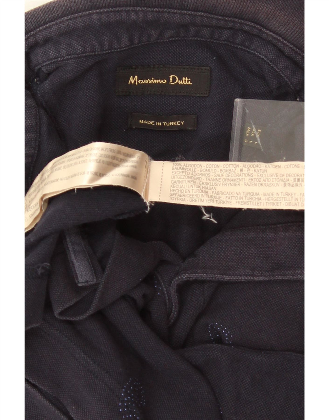 MASSIMO DUTTI Mens Polo Shirt Large Navy Blue Paisley Cotton
