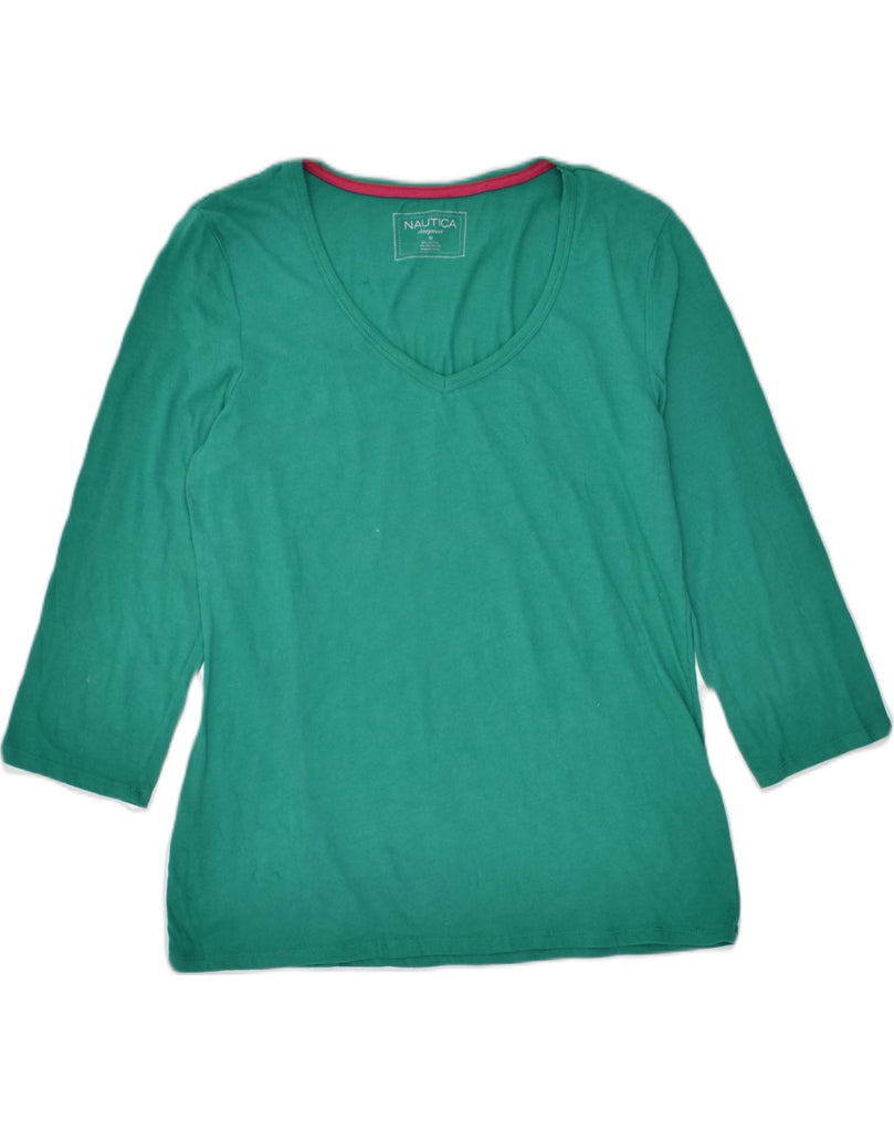 NAUTICA Womens Sleepwear Top 3/4 Sleeve UK 12 Medium Green Cotton | Vintage | Thrift | Second-Hand | Used Clothing | Messina Hembry 