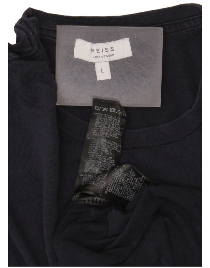 Reiss Mens T-Shirt Top Large Navy Blue Lyocell