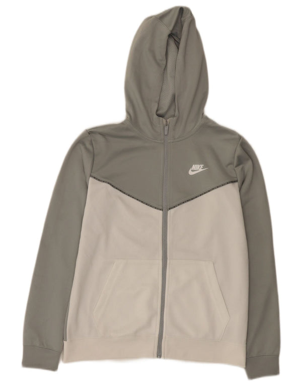 Nike Boys Zip Hoodie Sweater 13-14 Years XL Grey Colourblock Polyester