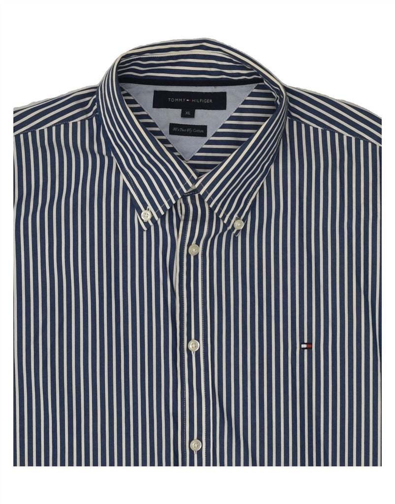 TOMMY HILFIGER Mens Shirt XL Navy Blue Pinstripe Cotton | Vintage Tommy Hilfiger | Thrift | Second-Hand Tommy Hilfiger | Used Clothing | Messina Hembry 