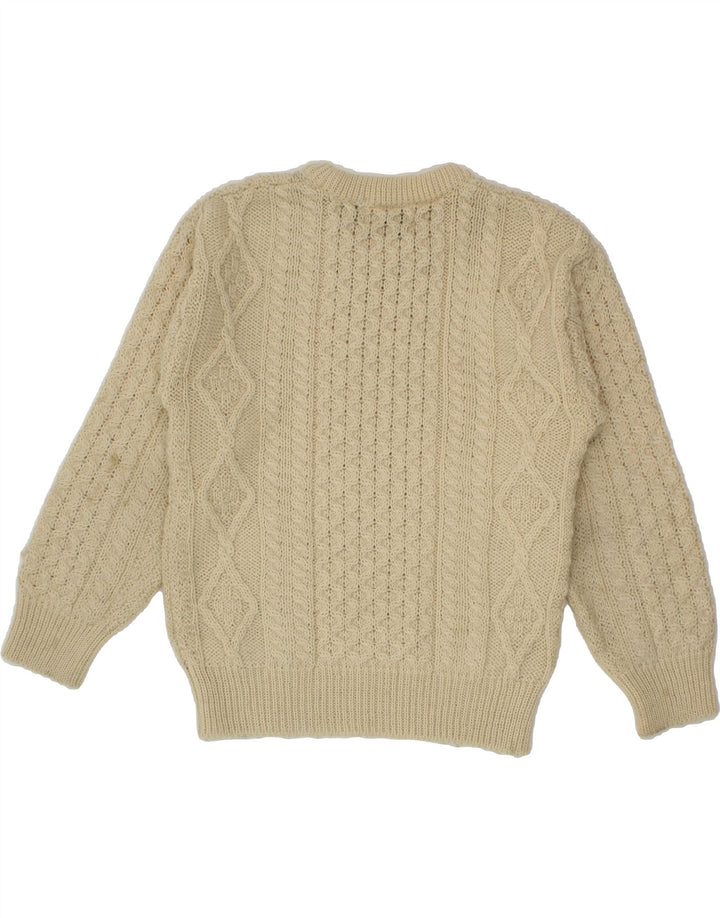 ARANCRAFTS Womens Boat Neck Jumper Sweater UK 10 Small Beige Wool