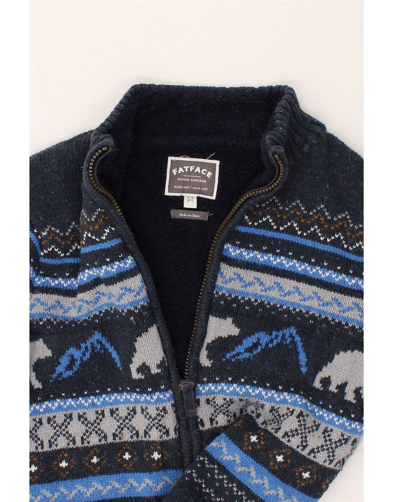 FAT FACE Boys Knit Sherpa Jacket 8-9 Years Navy Blue Fair Isle Cotton | Vintage Fat Face | Thrift | Second-Hand Fat Face | Used Clothing | Messina Hembry 