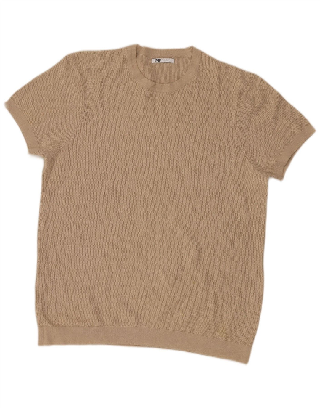 Zara Mens Short Sleeve Crew Neck Jumper Sweater Medium Beige
