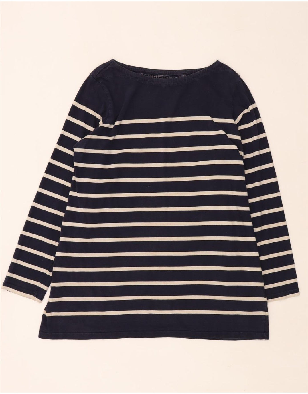 FAT FACE Womens Top Long Sleeve UK 18 XL Navy Blue Striped Cotton