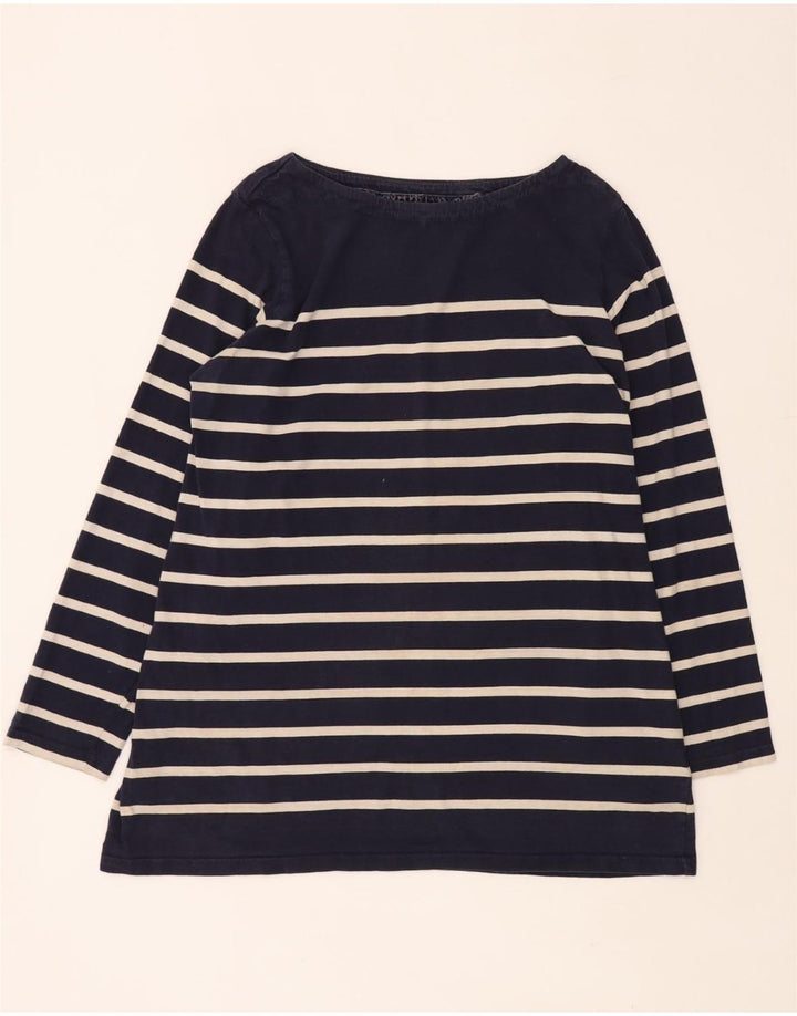 FAT FACE Womens Top Long Sleeve UK 18 XL Navy Blue Striped Cotton