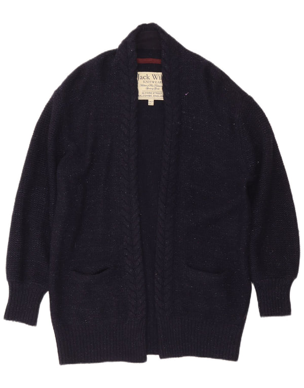 Jack Wills Womens Oversized Longline Cardigan Sweater UK 10 Small Navy Blue