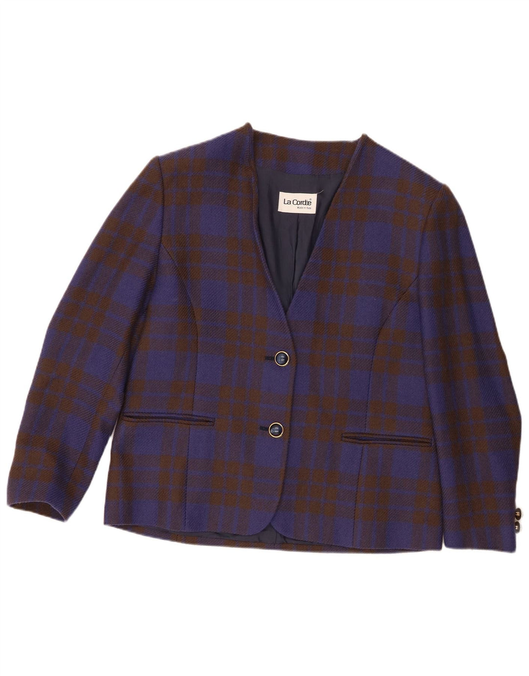 La Cordee Womens Loose Fit 2 Button Blazer Jacket UK 14 Medium Blue Check