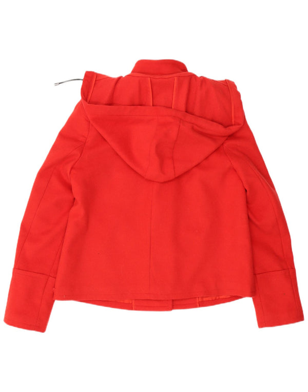 Stefanel Womens Hooded Duffle Jacket IT 48 XL Red Virgin Wool