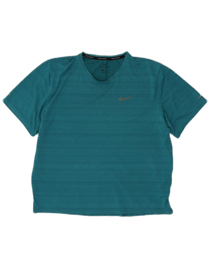 Nike Womens Dri Fit T-Shirt Top UK 14 Medium Turquoise Flecked Polyester
