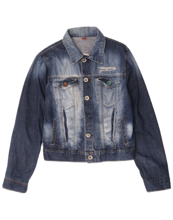 Vingino Womens Acid Wash Graphic Denim Jacket UK 6 XS Blue