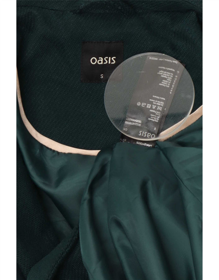 Oasis Womens Double Breasted Coat UK 10 Small Green Polyester