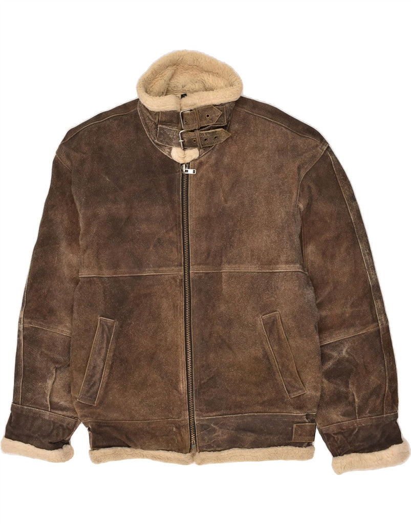 VINTAGE Mens Shearling Jacket UK 40 Large Brown Leather | Vintage Vintage | Thrift | Second-Hand Vintage | Used Clothing | Messina Hembry 