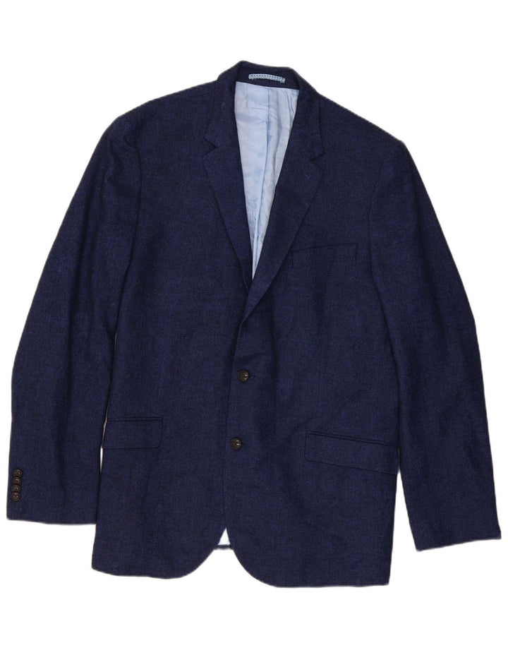 Marks & Spencer Mens 2 Button Blazer Jacket UK 44 XL Navy Blue Herringbone