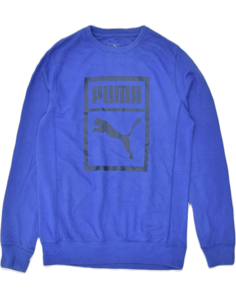 PUMA Girls Graphic Sweatshirt Jumper 14-15 Years Large Blue Cotton | Vintage Puma | Thrift | Second-Hand Puma | Used Clothing | Messina Hembry 