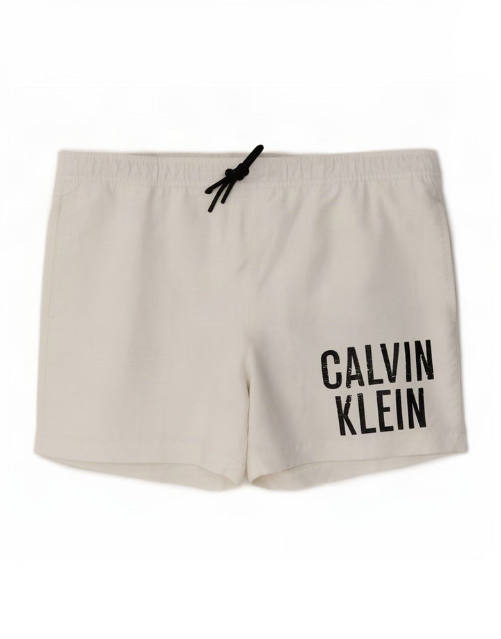 Calvin Klein Mens Graphic Swimming Shorts Medium White