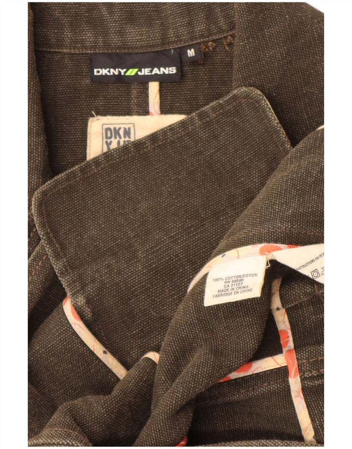 Dkny Womens 1 Button Blazer Jacket UK 12 Medium Khaki Cotton