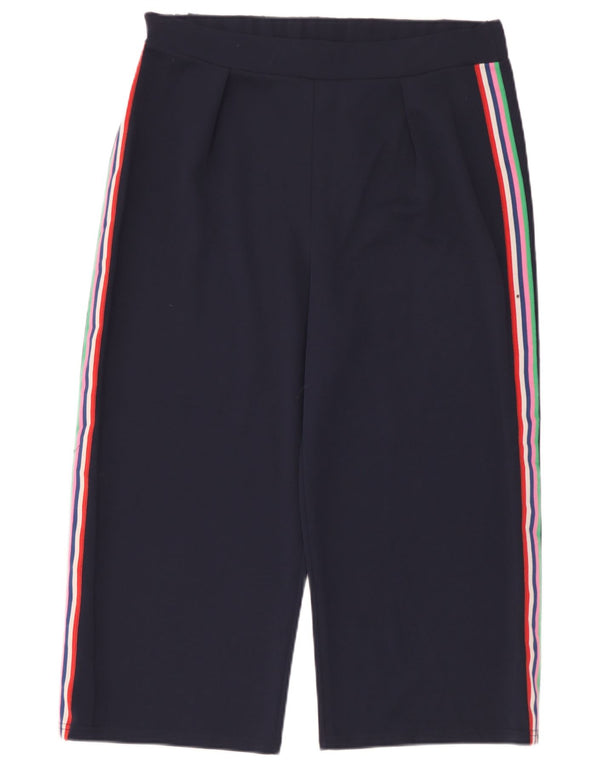 M&Co Womens Cropped Trousers UK 16 Large W36 L23 Navy Blue Colourblock