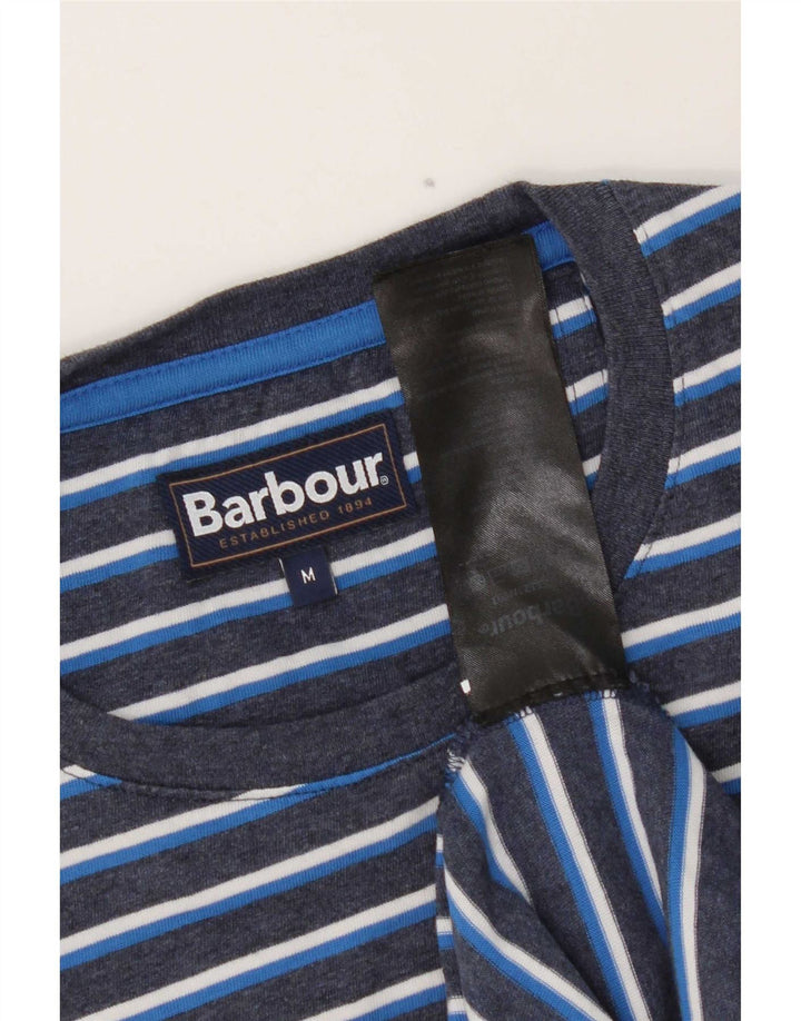 Barbour Mens T-Shirt Top Medium Navy Blue Striped Cotton