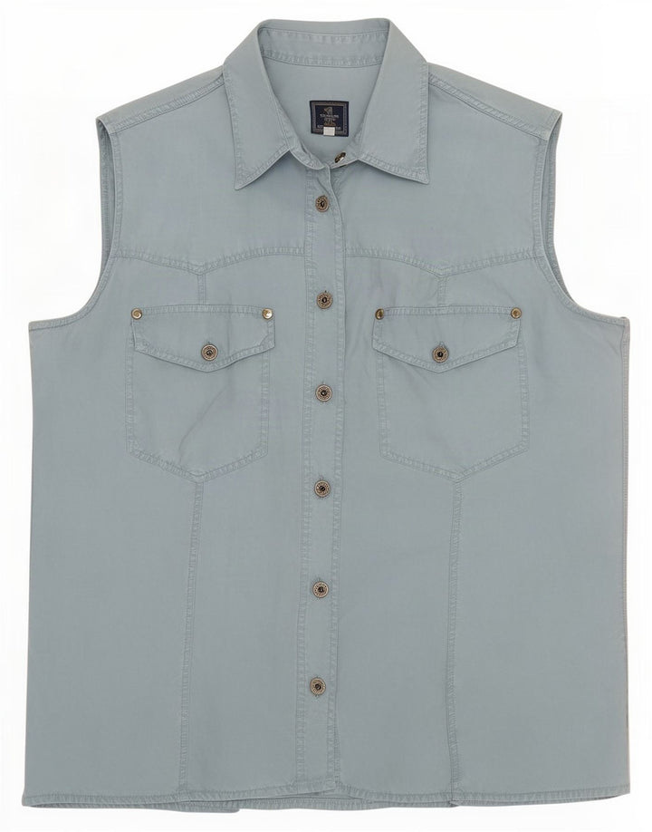 Trussardi Womens Sleeveless Shirt UK 14 Medium Blue