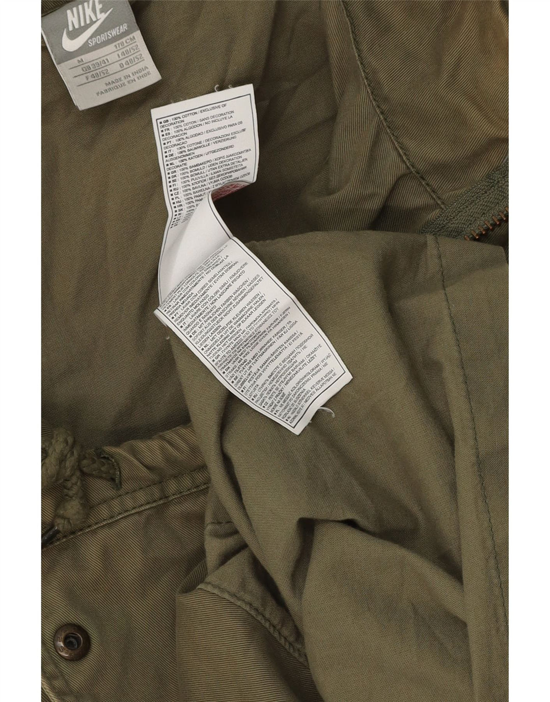NIKE Mens Hooded Parka Jacket UK 39/41 Medium Khaki Cotton