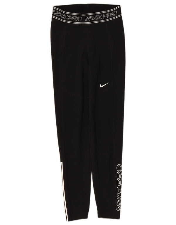 NIKE Womens Dri Fit Graphic Leggings UK 4 XS  Black Polyester