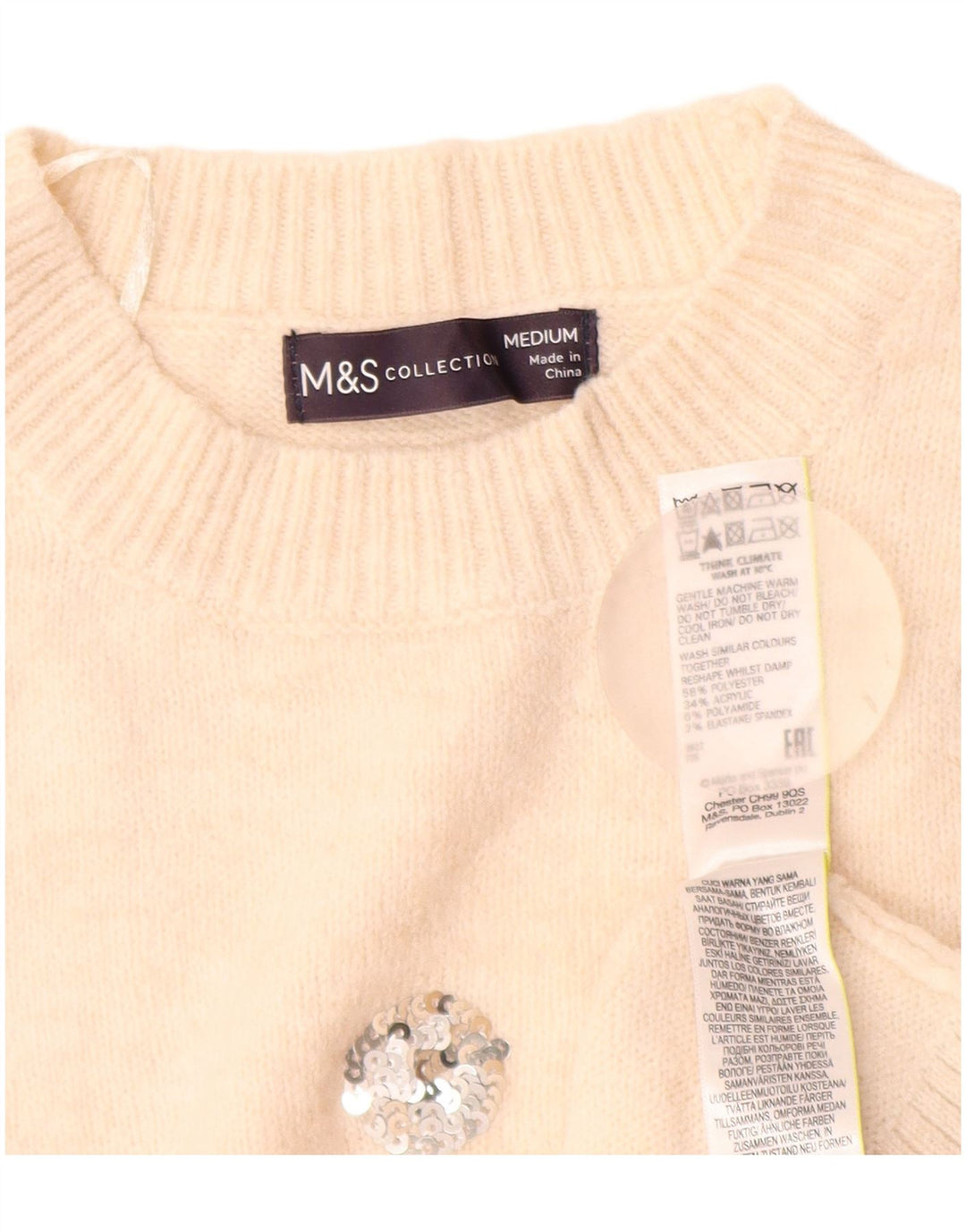 MARKS & SPENCER Womens Crew Neck Jumper Sweater UK 14 Medium Off White