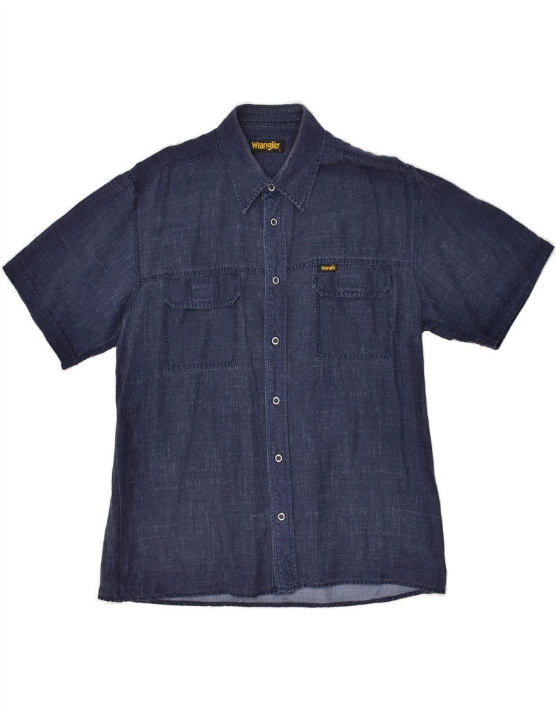WRANGLER Mens Shirt Large Navy Blue Linen | Vintage Wrangler | Thrift | Second-Hand Wrangler | Used Clothing | Messina Hembry 