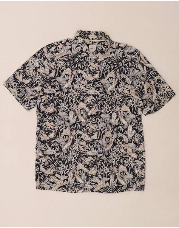 John Lewis Mens Short Sleeve Regular Fit Shirt Small Blue Floral Cotton