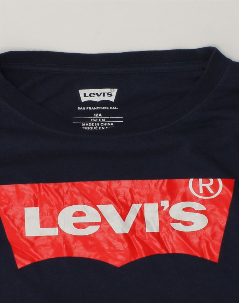 LEVI'S Girls Graphic Top Long Sleeve 11-12 Years Navy Blue Cotton | Vintage Levi's | Thrift | Second-Hand Levi's | Used Clothing | Messina Hembry 