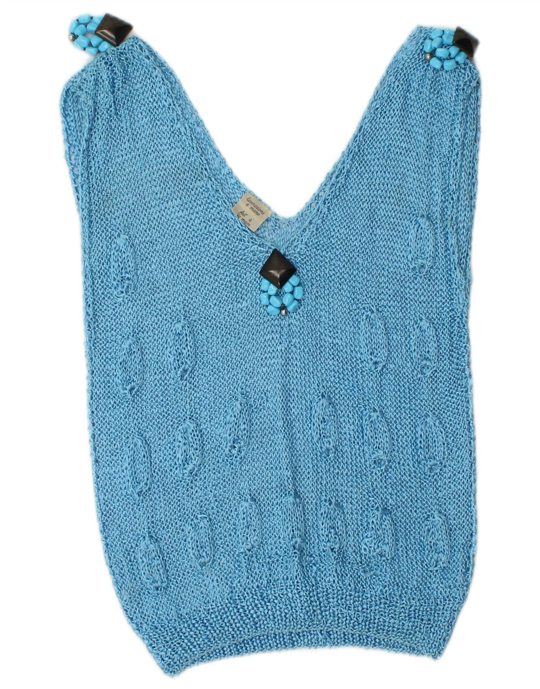 Vintage Womens Vest Tank Top UK 10 Small Blue Rayon