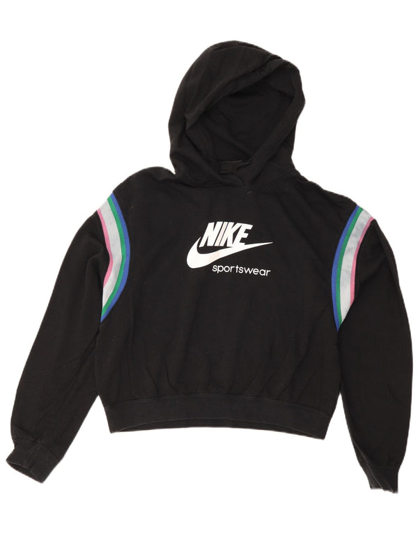 Nike Womens Crop Oversized Hoodie Jumper UK 10 Small Black Colourblock