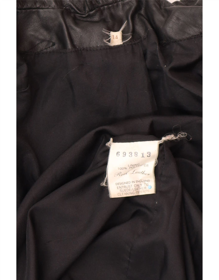 VINTAGE Womens Oversized Leather Coat UK 14 Medium  Black Leather