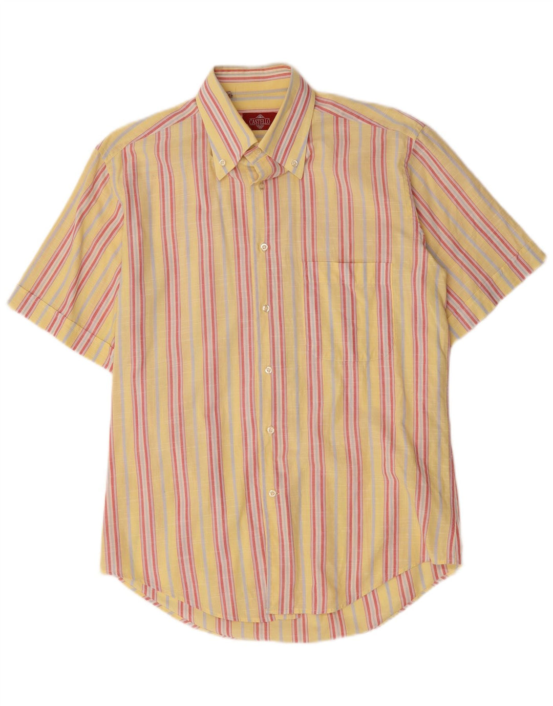 Castello Mens Short Sleeve Shirt Size 15 3/4 Medium Yellow Striped