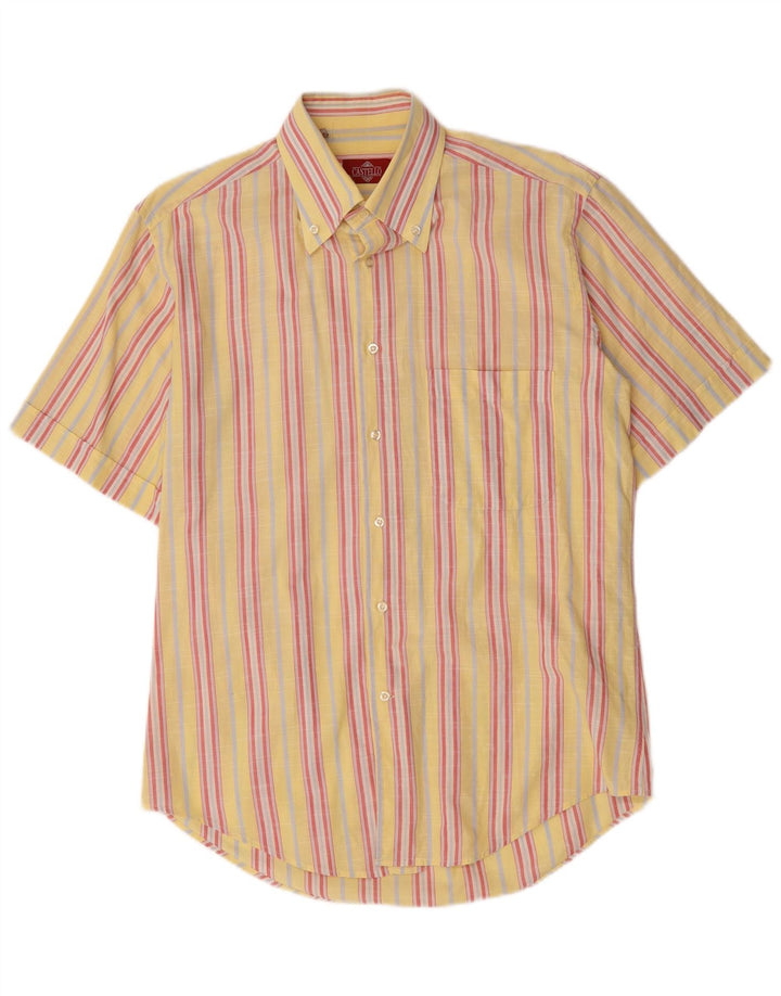Castello Mens Short Sleeve Shirt Size 15 3/4 Medium Yellow Striped