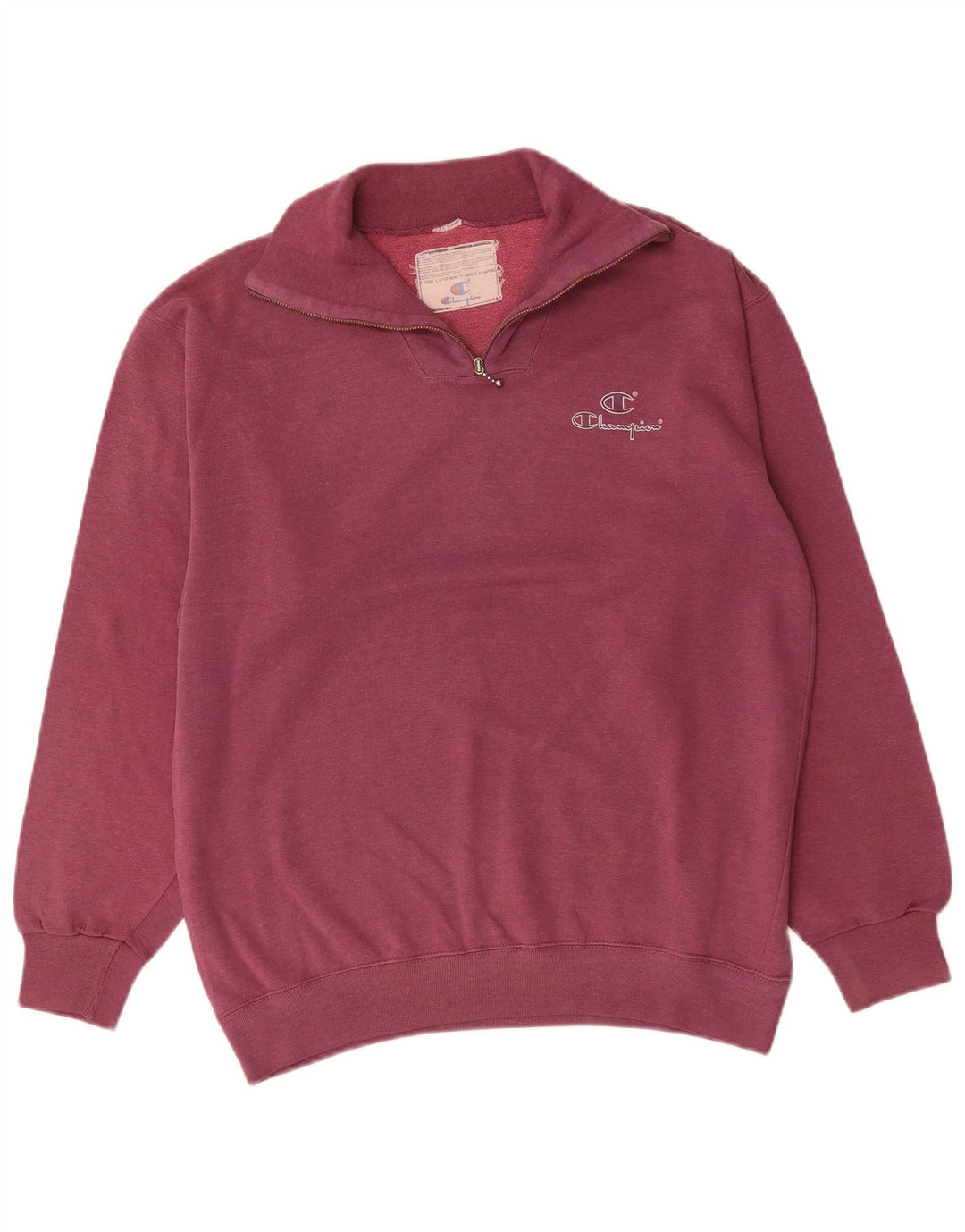 CHAMPION Mens Zip Neck Sweatshirt Jumper Medium Pink