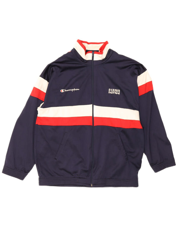 Champion Mens Tracksuit Top Jacket Medium Navy Blue Colourblock Polyester