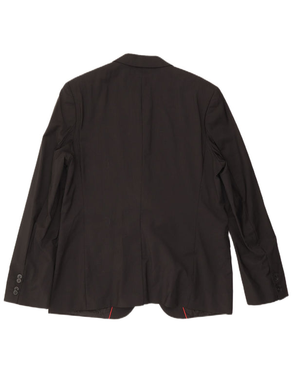 HUGO BOSS Mens 2 Button Blazer Jacket EU 56 3XL Black Wool