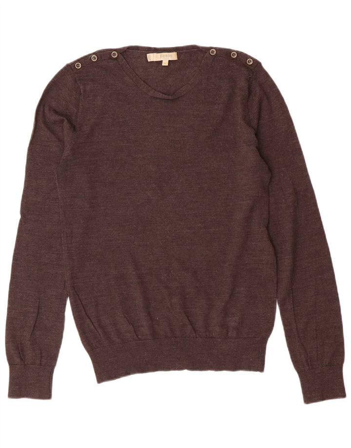 HOBBS Womens Boat Neck Jumper Sweater UK 10 Small Brown Wool