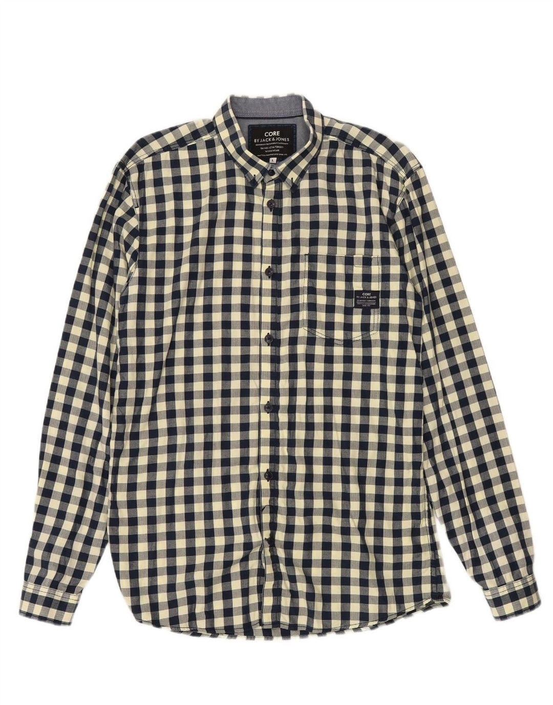 JACK & JONES Mens Shirt Large Yellow Check Cotton
