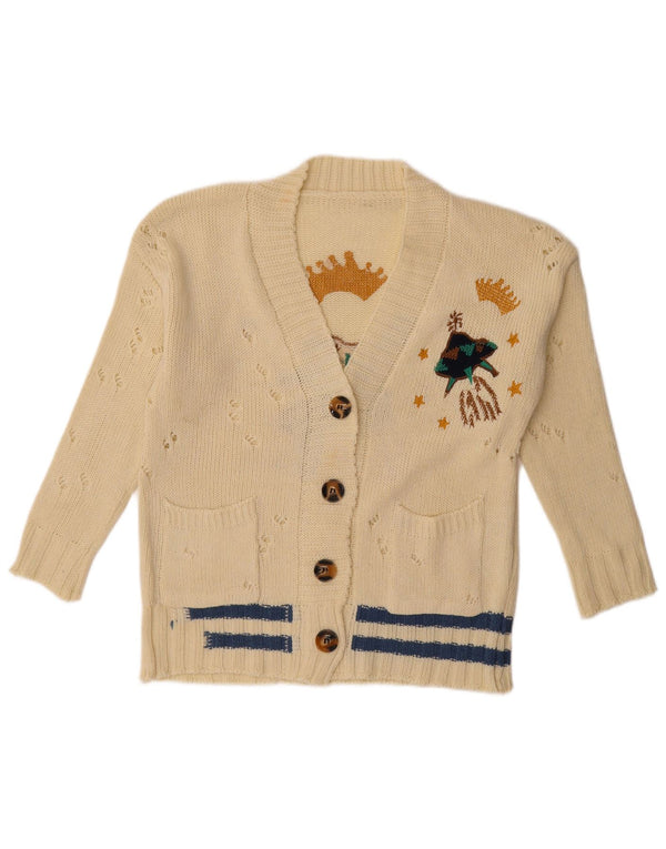 Vintage Womens Graphic Cardigan Sweater UK 18 XL Off White Striped