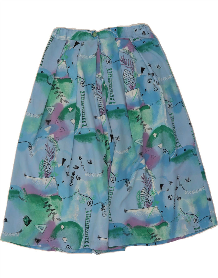 CLOVER Womens Pleated A-Line Skirt UK 14 Medium W28  Blue Geometric Vintage Clover and Second-Hand Clover from Messina Hembry 