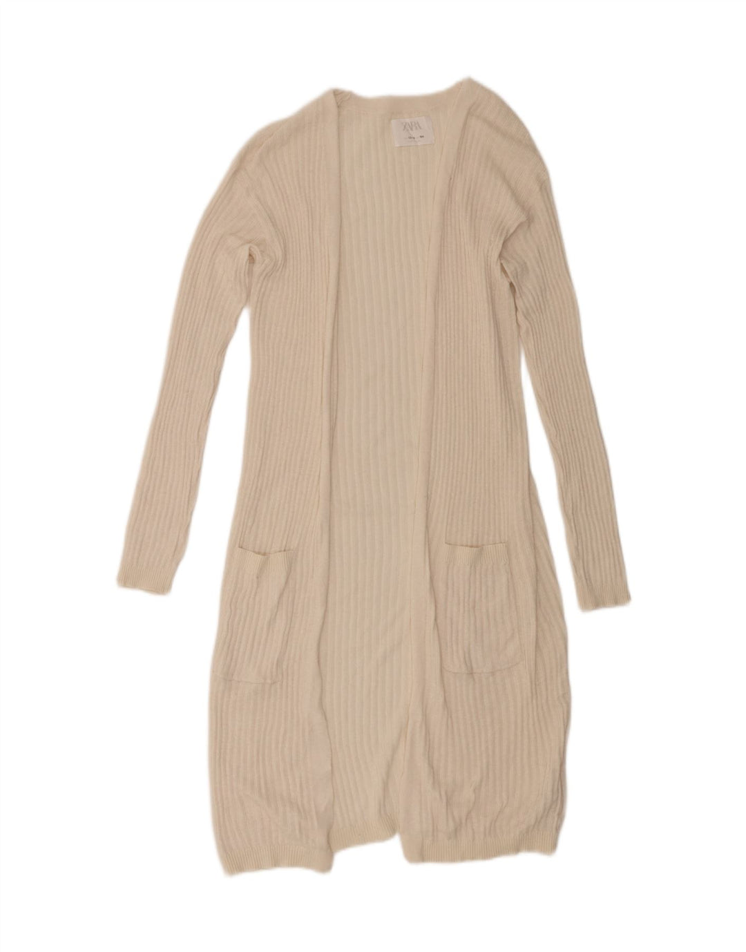 Zara Girls Longline Cardigan Sweater 13-14 Years Beige Polyester