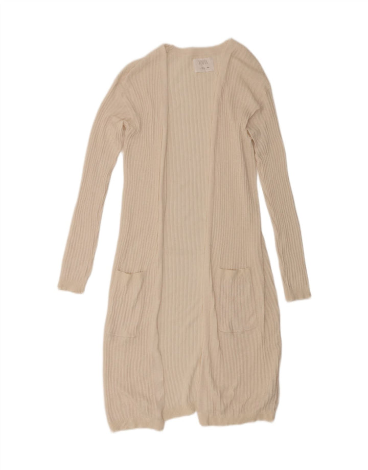 Zara Girls Longline Cardigan Sweater 13-14 Years Beige Polyester
