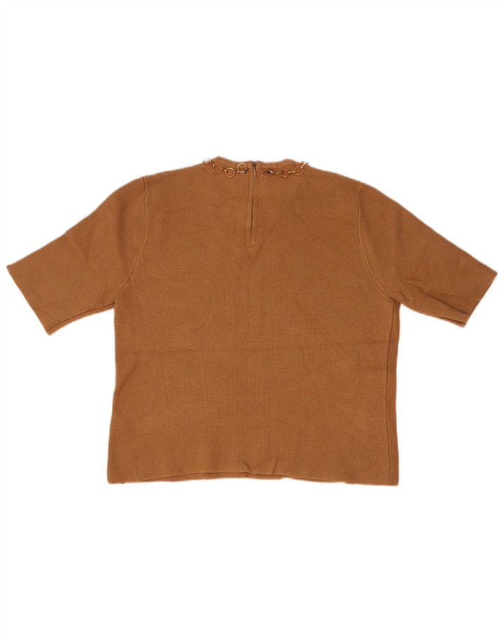Zara Womens Short Sleeve Crop Top UK 12 Medium Brown