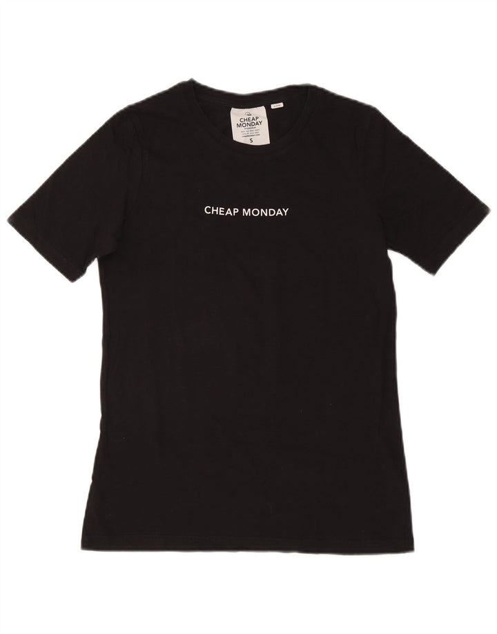 CHEAP MONDAY Womens T-Shirt Top UK 10 Small Black Cotton