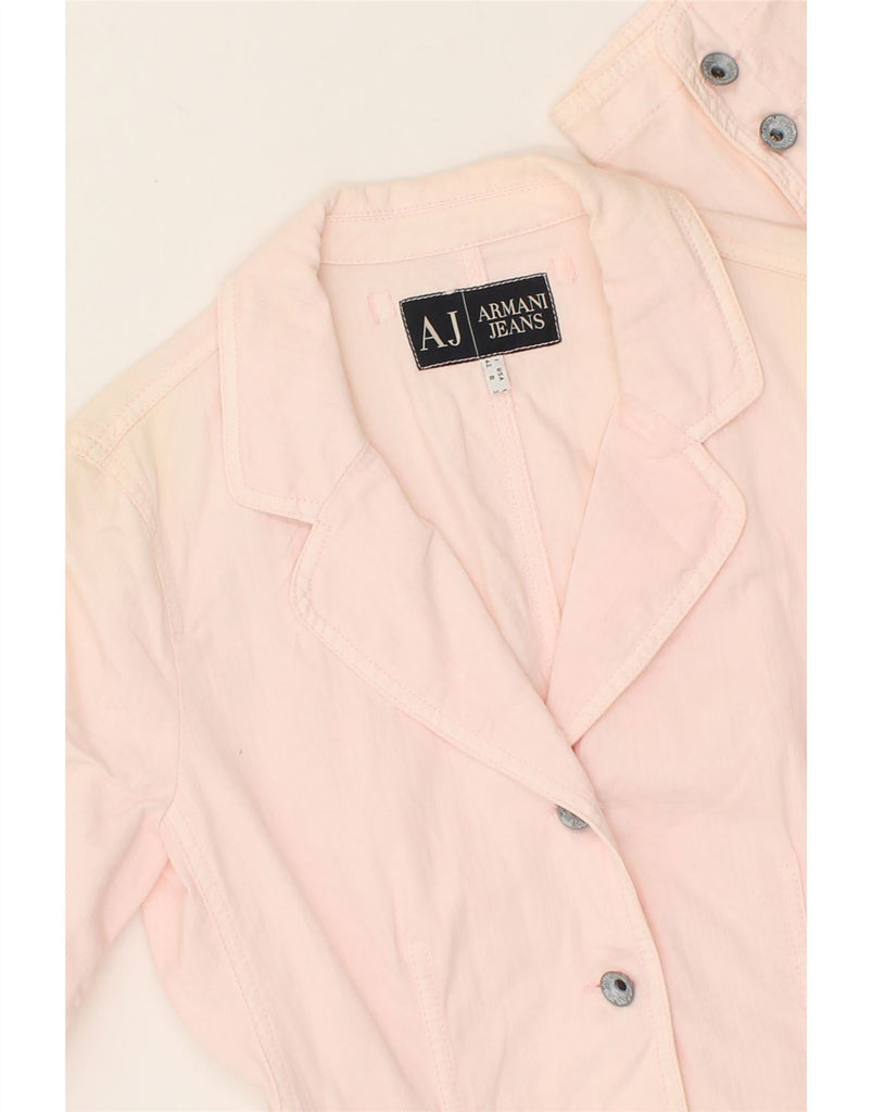 ARMANI JEANS Womens 3 Button Blazer Jacket UK 12 Medium Pink Cotton | Vintage Armani Jeans | Thrift | Second-Hand Armani Jeans | Used Clothing | Messina Hembry 