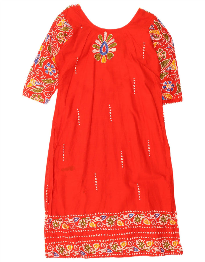 VINTAGE Womens 3/4 Sleeve Basic Dress UK 14 Medium Red Floral